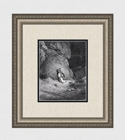 1800s Gustave DORE SIGNED Biblical Woodcut Hagar & Ishmael Suffering FRAMED