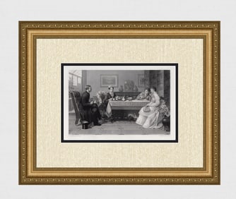 1800s David Wilkie Wynfield Engraving "The New Curate" Framed Signed