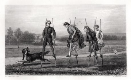 1876 Charles Edward Perugini Engraving BETWEEN SCHOOOL HOURS Signed Framed