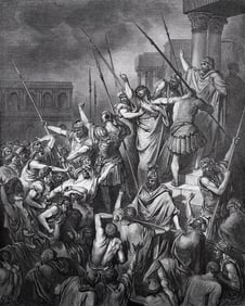 GUSTAVE DORE 1800s Biblical Wood Engraving Paul Menanced by the Jews Paul SIGNED Framed