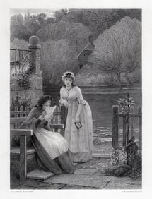 George Dunlop Leslie 1800s Engraving "News from the War" FRAMED SIGNED