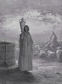 1800s DORE Biblical Woodcut "Jacob with Laban's Flocks" SIGNED FRAMED