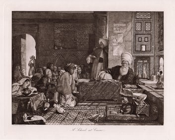 John Frederick Lewis 1892 print A School at Cairo signed