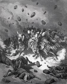 1800s Gustave DORE'S BIBLE Woodcut The Lord cast down Hailstones SIGNED Framed