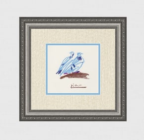 PABLO PICASSO 1968 Color Lithograph "Two Doves" Signed Framed