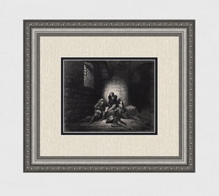 1800s DORE Divine Comedy Woodcut "Ugolino in Prison" FRAMED SIGNED COA