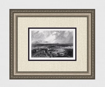 1800s WILLIAM TURNER Engraving Rye, Sussex FRAMED SIGNED