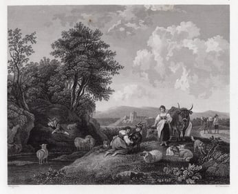 Nicolaes Berchem Landscape Genre Scene 1834 engraving Framed