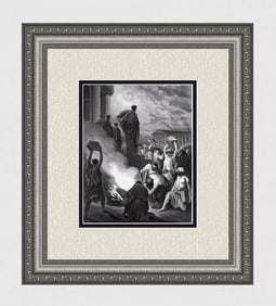 1800s Gustave DORE Religious Wood Engraving St. Paul at Ephesus Signed FRAMED