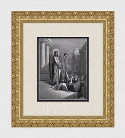 FRAMED 1800s Gustave Dore Biblical Woodcut Jesus Sentenced to Death SIGNED