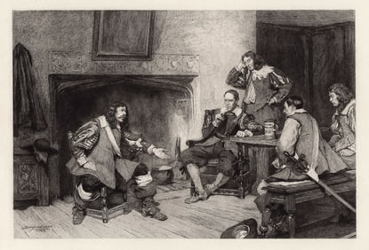 John Seymour Lucas 1884 engraving A Tale of Edgehill signed