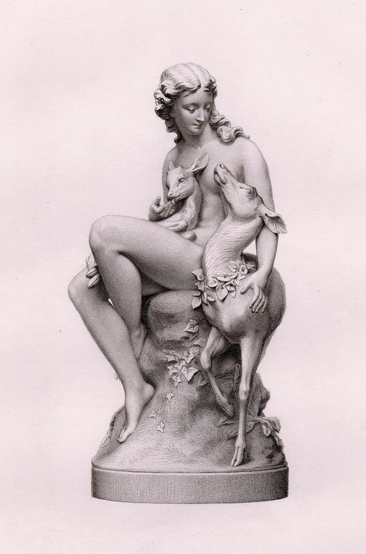 Charles Bell Birch The Fawn 1869 engraving: Charles Bell Birch. (English,1832-1893). The Fawn. Antique engraving on wove paper after the original Bas Relief by master engraver Richard Austin Artlett (English, 1807-1873). 1869. Excellent. Image