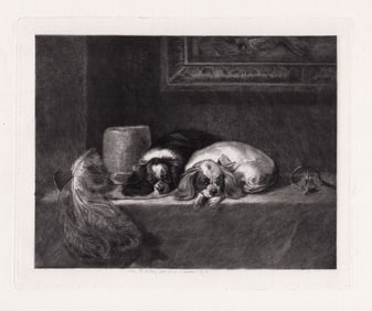 Sir Henry Edward Landseer Spaniels of King Charles' Breed (‘The Cavalier’s Pets’) 1885 etching