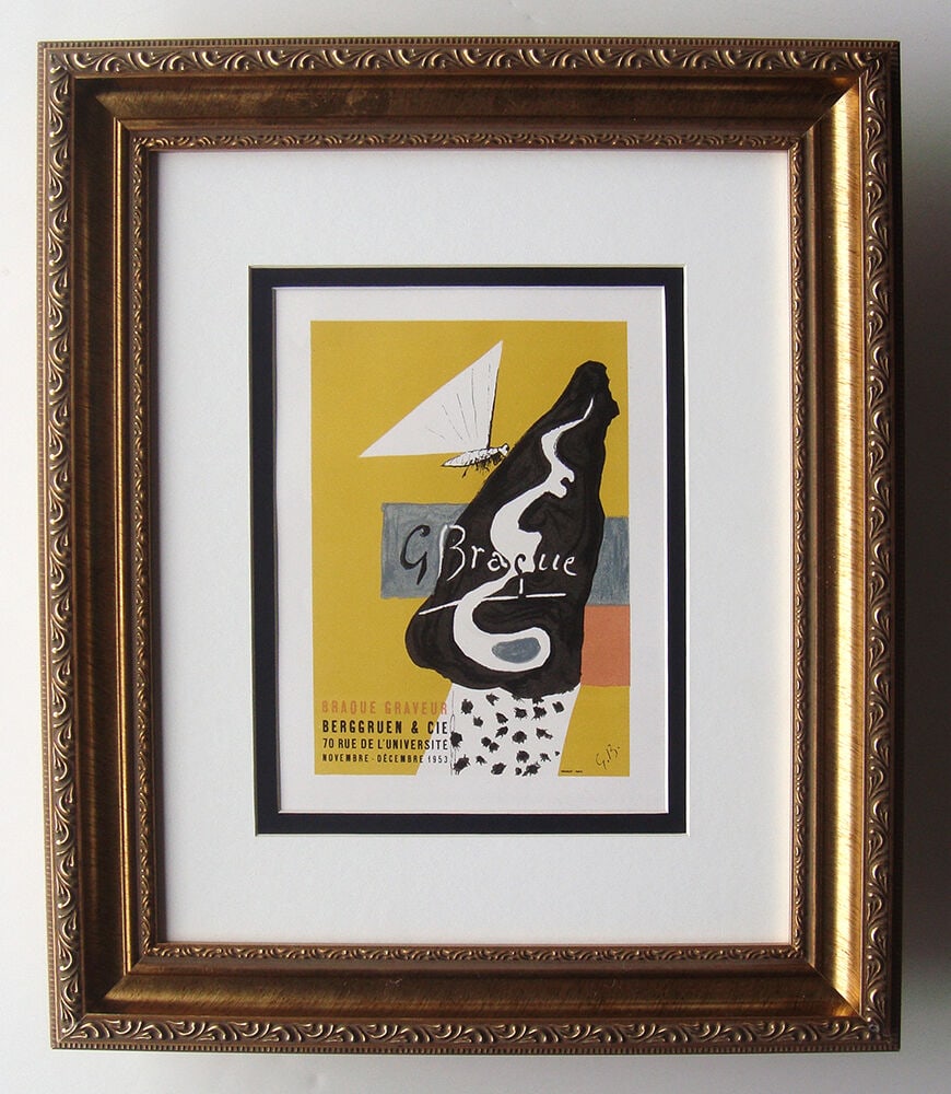 Georges Braque 1959 lithograph Braque Graveur signed: Georges Braque. (1882-1963). Braque Graveur. Color Lithograph after the Original Poster. 1959. Monogrammed in the plate. Excellent. Sauret. Atelier Mourlot. Image Size 5 3/4 x 8 3/8 inches. Approximat