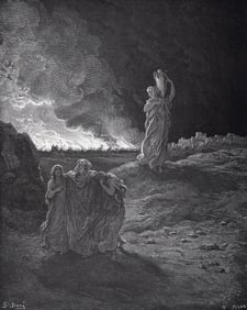 1800s Gustave Dore's Bible Wood Engraving Sodom & Gomorrah Destroyed Framed Signed