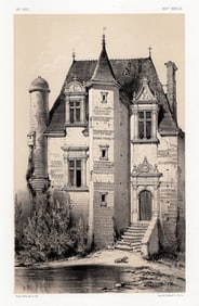 SIGNED Victor Petit Original 1800s Lithograph Manoir De Chastenay FRAMED