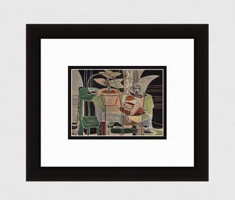 BRAQUE 1956 Vintage Lithograph Palette et Pot de Fleurs SIGNED Framed