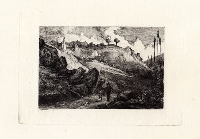 1873 Philip Gilbert Hamerton A Rocky Road etching signed