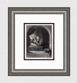 1800's Frans van Mieris Writing Master engraving signed