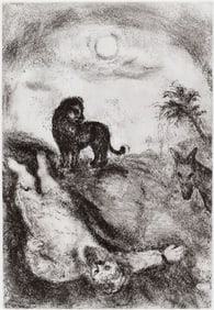 Marc Chagall 1956 Antique Print Prophet Killed by a Lion Gallery Framed