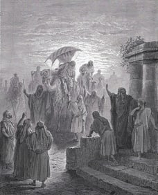 SIGNED 1800s Gustave DORE Biblical Woodcut ISAAC & REBEKAH Framed