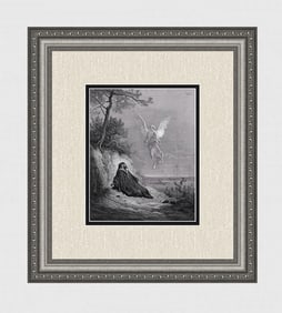 1800s Gustave Dore Biblical Woodcut Elijah & the Angel Framed Signed