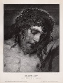 1800s Gabriel Max 1800s Biblical Woodcut HEAD OF CHRIST Framed SIGNED