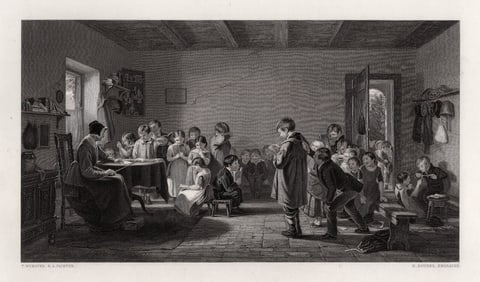 FRAMED 1800s Thomas WEBSTER Engraving The Schoolmistress SIGNED