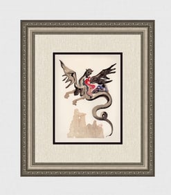 1960 Salvador Dali Dragon Authentic Woodcut