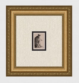 REMBRANDT 1800s Etching B150 Beggar with his left hand extended Signed DURAND