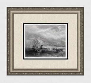 1800s JMW TURNER Engraving "Line Fishing off Hastings" SIGNED Framed