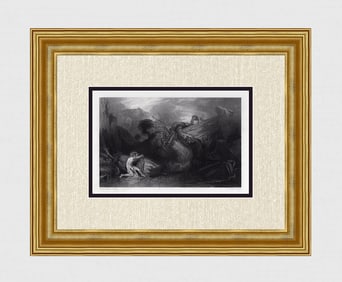 FRAMED 1800s WILLIAM TURNER Engraving Apollo Killing the Python SIGNED