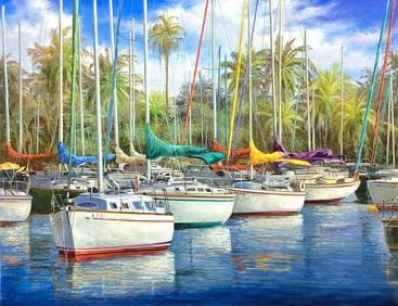 Original Paul Wren Marina II Painting 40  x 30 inches