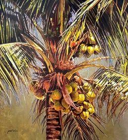 Original Paul Wren Coconut Palm Oil Painting 40  x 40 Inches