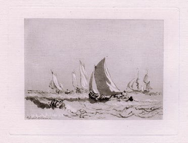 1876 Joseph Mallord William Turner Boats etching signed