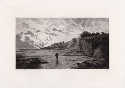 Antoine Chintreuil 1874 etching Low Tide signed