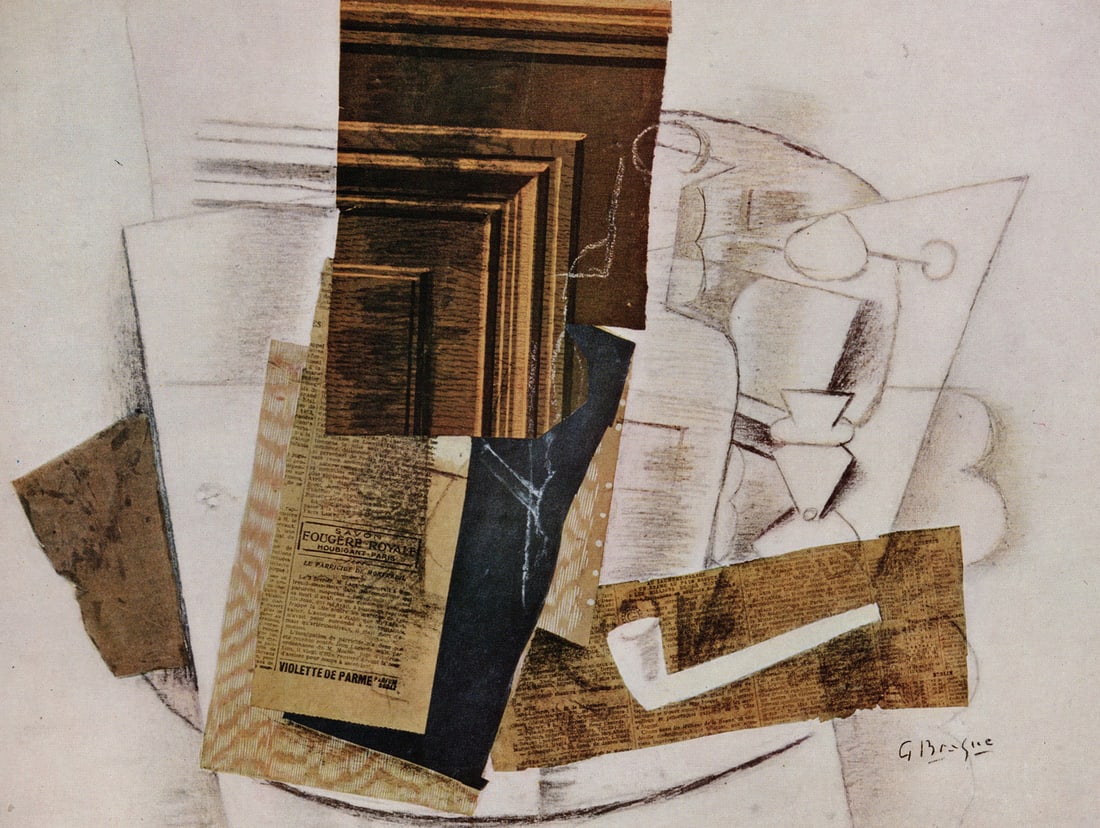 GEORGES BRAQUE 1956 Vintage SIGNED Lithograph Parma Violet FRAMED: Georges Braque (French, 1882-1963). Bottle, Glass, and Pipe (Violette de Parme). Vintage offset lithograph after the original painting. Year: 1956. Signed in the plate, lower right. Printer: Draeger F