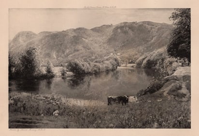 DAVID MURRAY SIGNED Antique Pastoral Print THE CHURCH POOL Framed