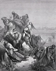 Gustave DORE'S BIBLE 1800s Woodcut WIVES FOR THE BENJAMITES Framed Signed