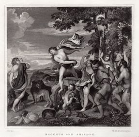 Titian Bacchus and Ariadne 1834 Engraving Signed