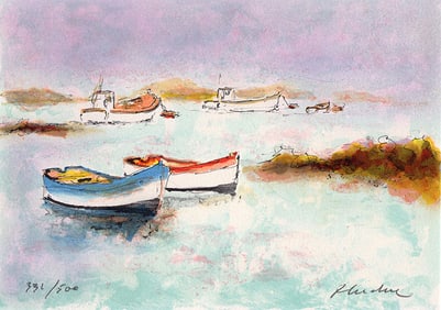 Urbain Huchet Deux Canoes lithograph signed