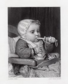 Anker 1875 engraving Little Musician signed