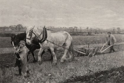 George CLAUSEN 1800s Antique Print Ploughing Signed Framed COA