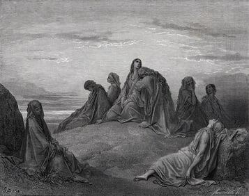 1800s GUSTAVE DORE Religious Woodcut Jephthah’s Daughter SIGNED Framed