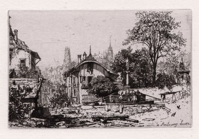 Maxime Lalanne Fribourg 1874 etching