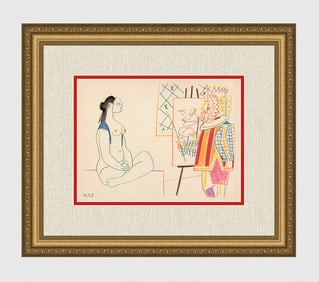 Pablo Picasso 1954 Artist and Model Color Lithograph Framed