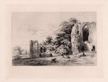 Alfred Louis Brunet Debaines Easby Abbey etching signed