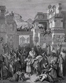 1800s GUSTAVE DORE BIBLE Woodcut MORDECAI IS HONORED Framed Signed