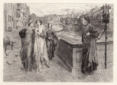 Henry Holladay Dante and Beatrice (Dante meets Beatrice at Ponte Santa Trinita) 1884 etching