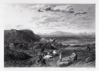 FRAMED 1800s William Turner Engraving Heysham & Cumberland Mountains SIGNED